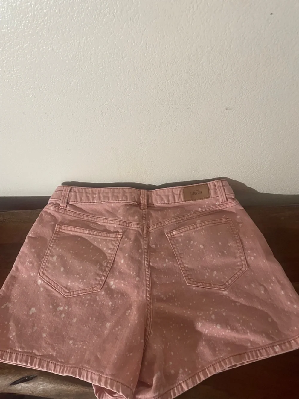 Kate Spade Saturday Paint Splatter Denim Shorts High Rise Size 12 Pink Coral